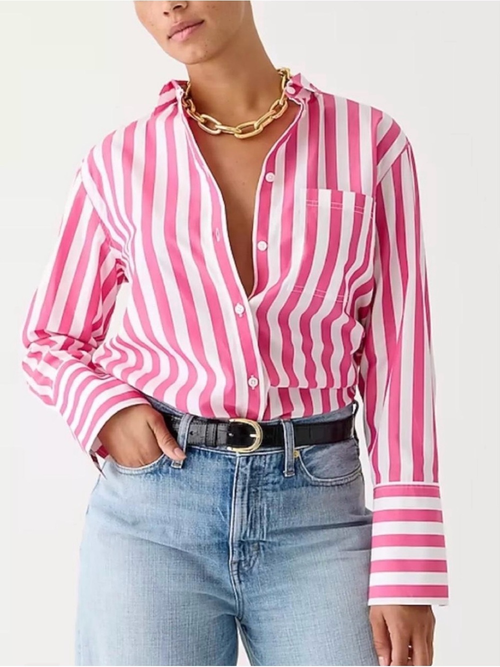 NWT J. Crew Pink and White Vertical Stripe Button-Down Shirt
